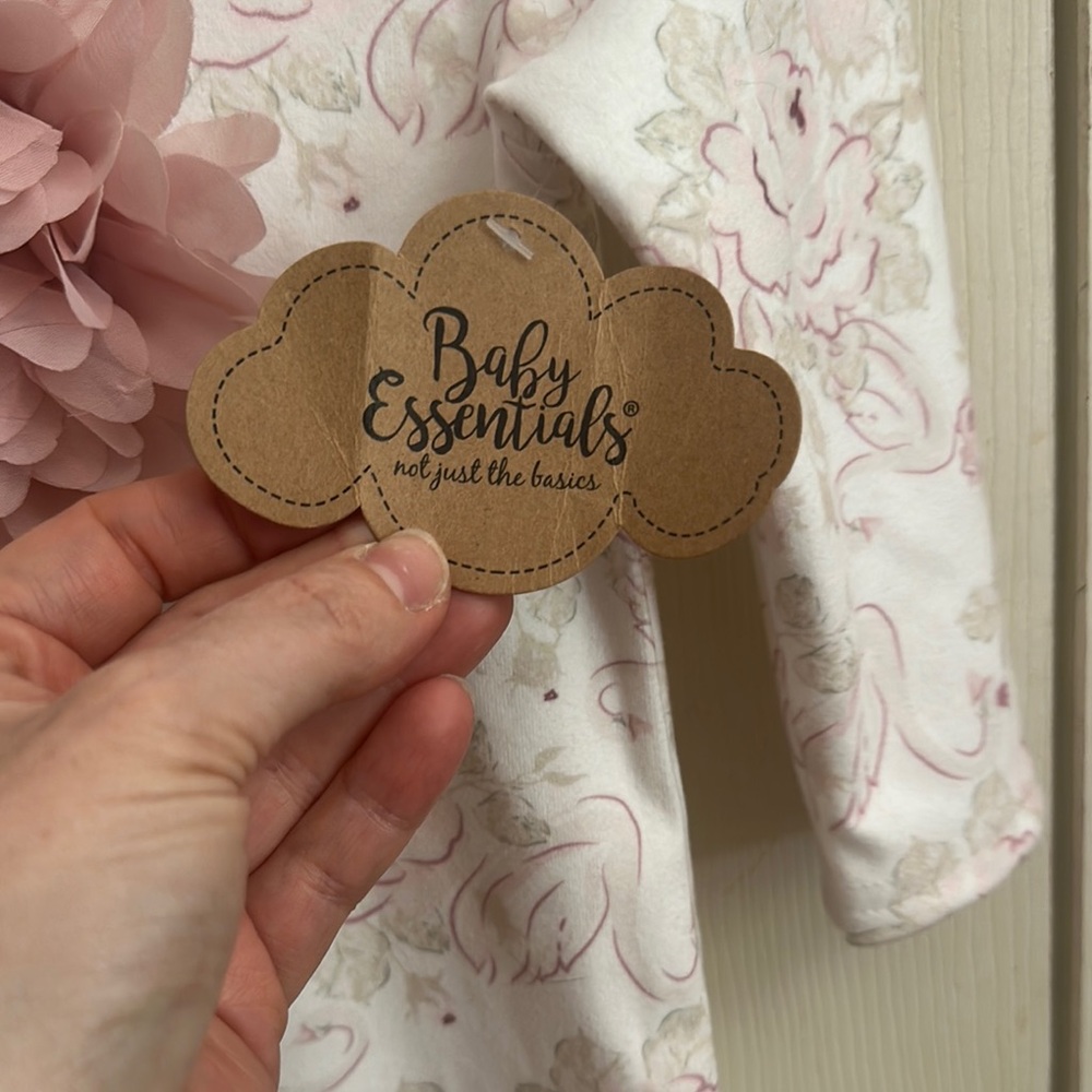 Baby Essentials Pink and White Footies with Floral Design - Picture 3 of 7